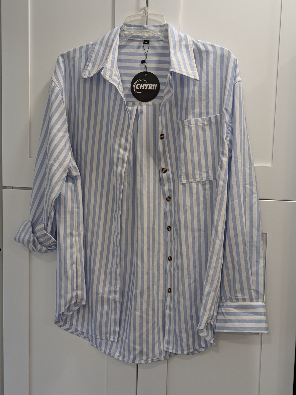 Chyrin Light Blue & White Striped Button-Down Shirt for Women